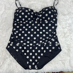Catalina One Piece Swimsuit Black with White Polka Dots